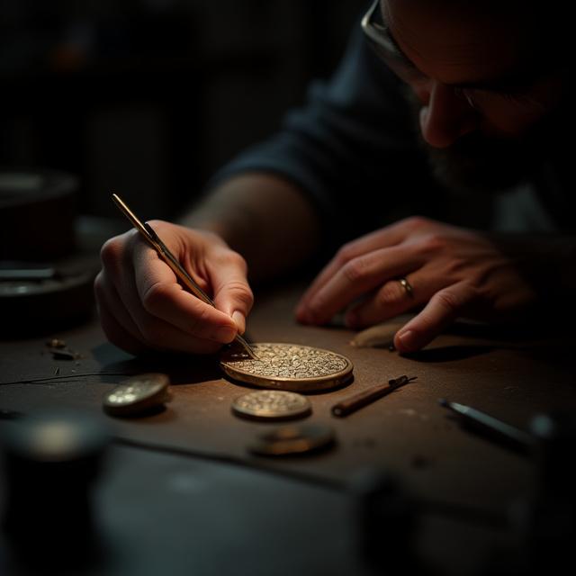 An artisan watchmaker meticulously engraving a floral pattern onto a watch caseback.