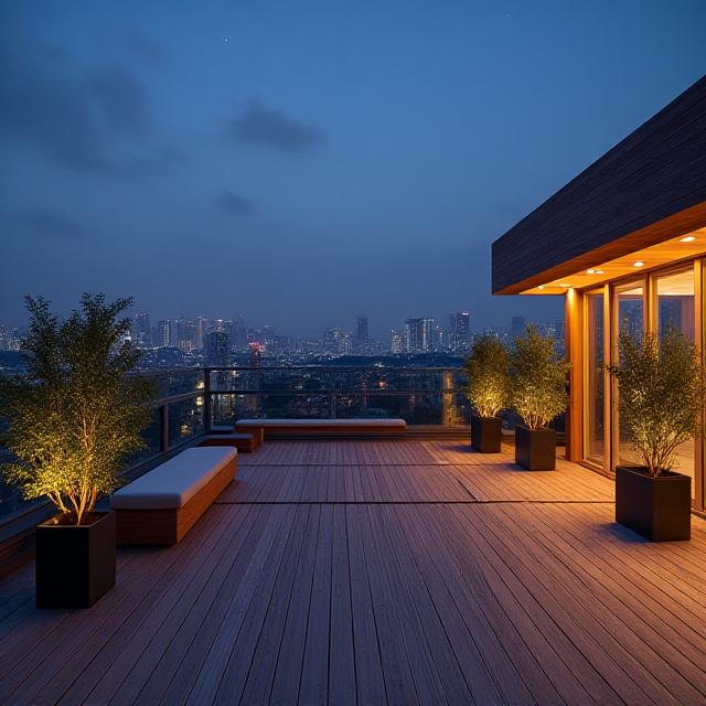 ビルの屋上に作られた、北極星を望むためのウッドデッキ