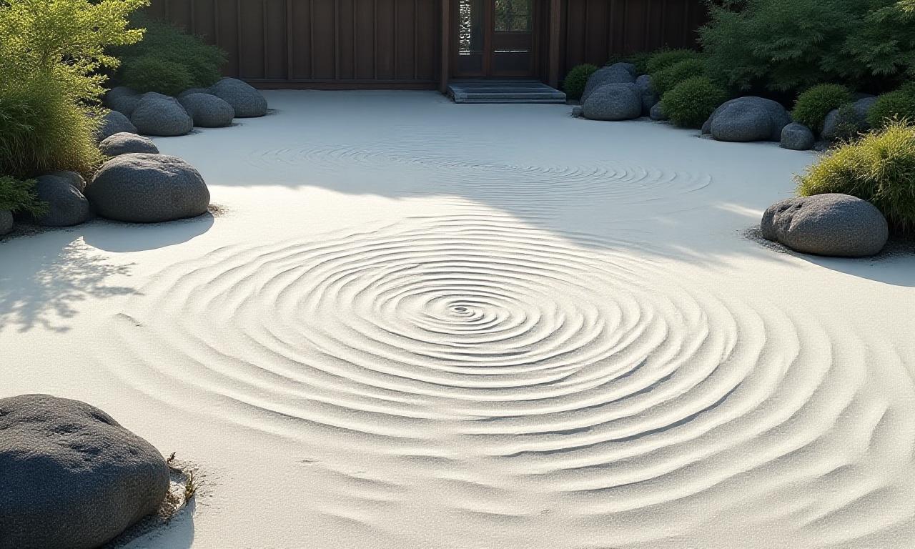 月の満ち欠けを表現する白砂の模様