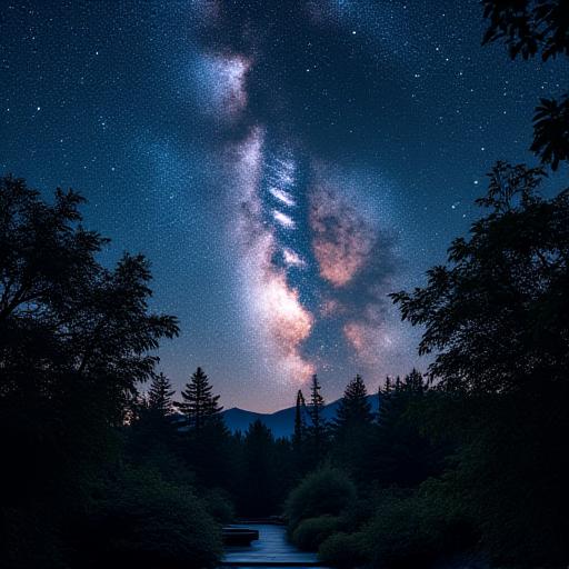 天の川を背景にした庭のシルエット